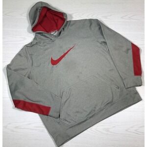 Nike Therma-Fit Hoodie Men XL Gray Center Red Logo Mesh Trim 517364-063 Y2K